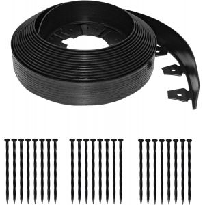 LETNERNY-Bordure De Jardin Haute Sans Creusement Avec Pointes D'Ancrage, 6,3 Cm De Haut, Bordure De Jardin Droite En Plastique Avec Texture Grain De Bois, Kit De 12,2 M, Noir (3220E-40C) - Neuf