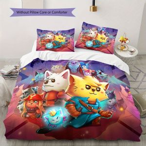 Parure De Lit Imprimee Chat Contre Dragon, Housse De Couette Et Taies D'oreiller, Decoration D'intérieur, Decoration De Noël, Accessoires De Chambre - 1 * Housse De Couette + 2 * T - Neuf