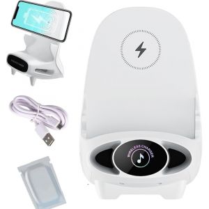 Mini Chair,Fast Wireless Charger,Multifunctional Phone Holder,Portable Upgraded Vertical Stand Wireless Universal Desk Stand With Music Function (White) - Neuf