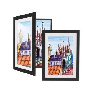 Lot de 2 Cadres de Rangement en Bois Noir 33x24 cm pour 150 Feuilles A4 avec Fermeture Magn&eacute;tique et Sangles &Eacute;lastiques - Neuf