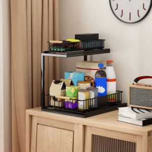 (Noir)Sous L¿évier Armoire étagère Multifonctionn elle Coulissante Double - Neuf
