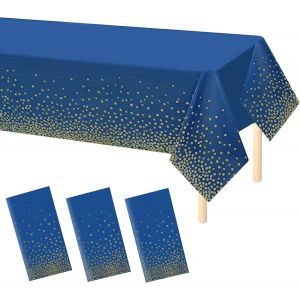 Mevronisshop-3 Pi&egrave;ces Nappe Bleu,Nappe Table 137 X 274 Cm Or Bleu Fonc&eacute; Couverture De Table En Plastique Dot Confetti Nappes Nappe Rectangulaire Pour Picnic,Jardin,Anniversaire,Mariage - Neuf