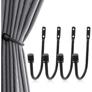 4 Pi&egrave;ces Retenue De Rideau En M&eacute;tal,U Murals Embrasses &Agrave; Rideaux Crochets,Rideaux Crochets D&eacute;coratifs,Rideau Metallique Crochets,Noir - Neuf