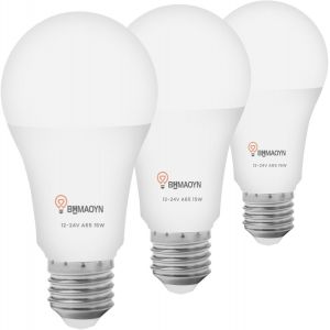 12v 24v 15w Ampoule Led E27, Pour Camping-Car/Jardinage,Blanc Neutre 4000k,1500lm,E27 15w Lampe De Garage,Ac/Dc E27 12v 24v Lampe Led,Pour Bateau Yacht,Syst&egrave;me Solaire,Garage Cabine,Set De 3 - Neuf