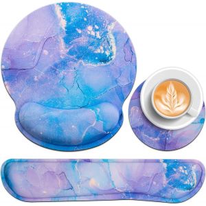 Ensemble De Tapis De Souris 3 En 1, Gel Pad Tapis De Souris + Poignet Clavier + Sous - Verres, Tapis De Souris En Mousse &Agrave; M&eacute;moire De Forme Ergonomique, Tapis De Souris - Neuf