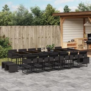 Ensemble À Manger De Jardin 17 Pcs Coussins Noir Résine Tressée - Neuf