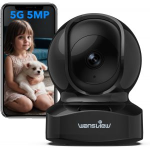 3k 5mp Indoor Wifi Surveillance Camera U2013 2.4g/5g Wifi Babyphone Camera, 360° Intelligent Tracking, 24/7 Continuous Recording With Microsd Card, Compatible With Alexa For Baby (Black) - Neuf