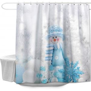 Color&eacute; Star Bleu Chapeau Bonhomme de neige Rideau de Douche 72" x 72" pour la salle de Bains en Tissu Lavable en Machine Imperm&eacute;able &agrave; l'eau de Bain Rideau de Jeux pour les Enfants l'Hiver Petite sa - Neuf