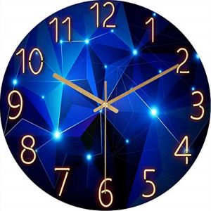 Horloge murale silencieuse en verre 12" (Ciel &eacute;toil&eacute; bleu) - Neuf