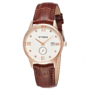 Synoke Mode Hommes M&eacute;tal &Eacute;tanche Montre Bracelet En Cuir Ajustable Accessoire (Or + Caf&eacute;) - Neuf