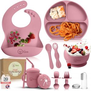 Kal-Vaisselle Bebe | Set Repas Bebe 1er Age 11 Pi&egrave;ces U2013 Coffret Repas Bebe Avec Bol Silicone &Agrave; Ventouse, Cuill&egrave;res, Tasses, Bavoirs, Assiettes U2013 Set Repas B&eacute;b&eacute; Complet | Coffrets Repas Led - Neuf