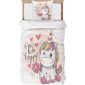 Ulteronixshop-Housse De Couette Licorne 1 Personne 90x190 Cm Enfant Parure De Lit En Microfibre, Housse Couette Fille Et Taie D'oreiller 40x60 Cm, 3d Imprim&eacute; Licorne Blanc - Neuf