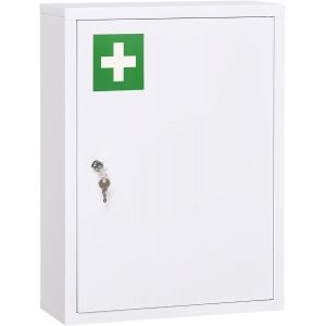 SUBZONAL-Armoire &agrave; Pharmacie Murale en Acier, Armoire &agrave; m&eacute;dicaments Murale &agrave; 3 Niveaux avec Porte verrouillable 2 cl&eacute;s, Meuble de Salle de Bain, Couloir, Salon, 40 x 15 x 53,5 cm, Blanc - Neuf