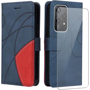 Kal-Coque Pour Honor 200 Lite 5g (6.7"" Inches) Avec 1 Pièces Protection Écran En Verre Trempé, Couleur Combinaison (Bleu Et Rouge) Pu Cuir Flip Portefeuille Housse Étui Pour Honor 200 Lite 5g - Neuf