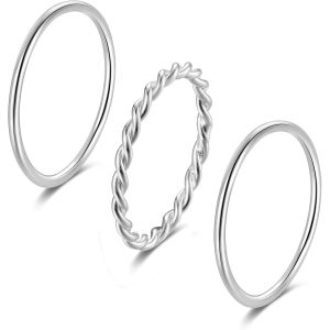 Kahfl-Lot De 3 Bagues Empilables Fines En Argent Sterling Minimalistes De 1,2 Mm-Taille Au Choix - Neuf