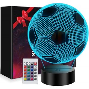 Cadeau Foot Garcon, Veilleuse 3D Illusion Football Pour Enfants En 16 Couleurs, Cadeau Gar&ccedil;on 7 8 9 10 11 12 13 14 Ans, Lampe Foot, Decoration Chambre, Chambre Enfant Garcon (Football) - Neuf