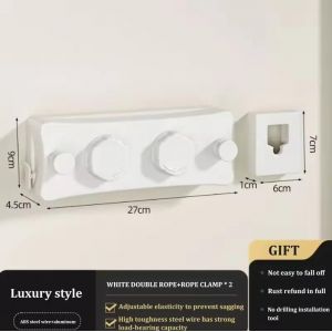 Corde À Linge Rétractable De 5.1M,Support De Séchage De Vêtements En Acier Inoxydable Pour Intérieur Et Extérieur,Installation Facile,Cintre Durable Et Écologique.White Two String. - Neuf