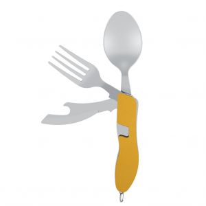 Hjlian Ensemble De Vaisselle 4 En 1 En Acier Inoxydable, Couteau, Fourchette, Cuillere, Decapsuleur, Pour Camping, Pique-Nique, Orange - Neuf