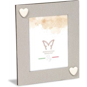 CMWX-Cadre photo de table, tissu lin écru avec apllications coeurs en tissu, photo 13 x 18 - Neuf