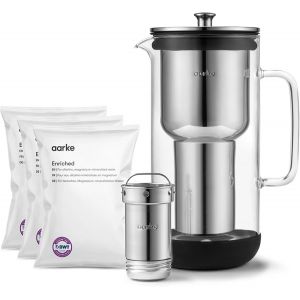 Nouvelhorizonstore-Aarke Purifier, Carafe Filtrante En Verre Et Acier Inoxydable (2,4 L / 10 Tasses) + Lot De 3 Sacs De Recharge De Filtre Enriched - Neuf