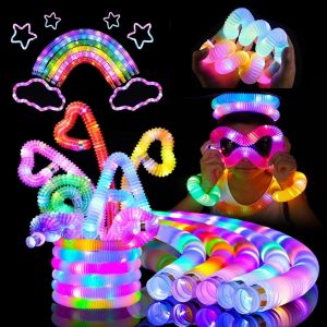 DDA-12PCS Mini tubes de pop jouets sensorie,lumineux tube pop,LED Light Up Toys Pop Tube,Fidget Toys Baton Lumineux Fluo,Extensible éducatif pour enfants, pour Fête Anniversaire Décorations Cadeau de - Neuf
