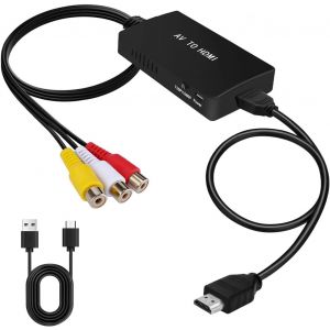 Adaptateur Rca Vers Hdmi,Rca Vers Hdmi,Av Vers Hdmi,Convertisseur Rca Vers Hdmi,Adaptateur Audio Vidéo Av Vers Hdmi,Prend En Charge Pal/Ntsc,Compatible Avec Ps2,Xbox,Snes,N64,Vhs,Vcr, - Neuf
