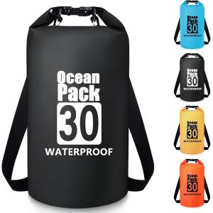 Kalanka-Sac Étanche 5 L/10 L/20 L/30 L Avec Bandoulière Réglable Pour Randonnée, Natation, Rafting, Surf, Cyclisme, Camping, Pêche, Noir , 30l, Organiseur De Sac - Neuf