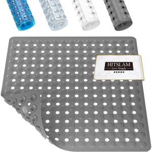 KALANKA-Tapis de Douche Antidérapant, Carré Tapis de Bain avec Ventouses 53x53cm sans BPA, Tapis de Baignoire Résistant à la Moisissure et Lavable en Machine, Gris - Neuf