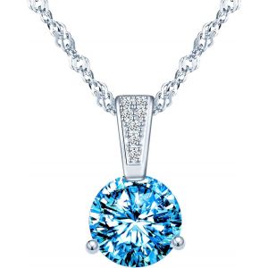 Collier Zircon Femme Fille, Boucle D'oreille Zircon Femme Fille, Bijoux Parures En Argent 925, Collier Solitaire À Trois Griffes, Clou D'oreille Solitaire Diamant À Trois Griffes, Bleu - Neuf