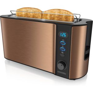 Grille-Pain Automatique 2 Fentes - Grille Pain Fente Longue &iquest; Design Moderne - 1000W - 6 Niveaux R&eacute;glable - Fonction D&eacute;cong&eacute;lation - R&eacute;chauffe Viennoiseries Plateau &Agrave; Miettes &iquest; Toaster Cuivre - Neuf