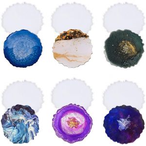 6 Pi&egrave;ces Moule De Dessous De Verre En R&eacute;sine, Moule De G&eacute;ode En Silicone Moule En Forme De Vague Irr&eacute;guli&egrave;re Moule &Agrave; Plateau &Eacute;poxy Bricolage Moulage De Dessous De Verre Rond - Neuf