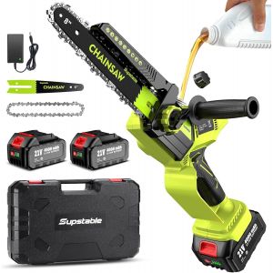 VornixorSarlshopMini Tronconneuse &agrave; Batterie 8000mAh, 8 et 6 Pouces Mini Tron&ccedil;onneuse &Eacute;lectrique Sans Fil pour Branches et Jardin, 1300W Elagueuse, Syst&egrave;me D'huile Automatique, Tension de Cha&icirc;ne Sans - Neuf