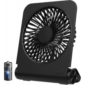 KALANKA-Mini Ventilateur de Table Rechargeable 6H Ventilateur Portable Silencieux Ventilateur de Batterie USB-C 4 Vitesses Puissant Ventilateur Voyage Pliable Détachable pour Bureau Voyage-Noir - Neuf