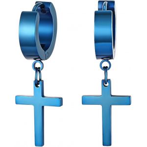 Kal-Acier Inoxydable Clou D'oreille Boucle D'oreille Clou D'oreille Argent Noir Doré Ronde Croix Pendentif Rétro Homme Femme - Neuf