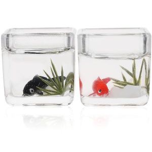 Lot de 2 aquariums miniatures pour maisons de poup&eacute;es &iquest; D&eacute;coration r&eacute;aliste de poissons rouges pour la maison et le bureau, cadeau id&eacute;al pour les amateurs de miniatures - Neuf