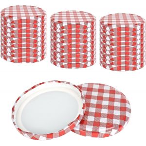 Jexnovashop-Lot De 50 Couvercles &Agrave; Visser, Couvercle Pot Confiture 82mm, Carreaux Rouge/Blanc, Couvercles Pour Pots De Confiture, Bouchons &Agrave; Vis Pour Bocaux De 230/350/435 Ml/565 Ml - Neuf