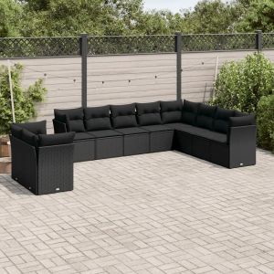 Prolenta Premium - Salon De Jardin 10 Pcs Avec Coussins Noir R&eacute;sine Tress&eacute;e - Neuf