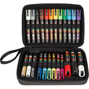 Mevronisshop-Mitsubishi Pencil - Mallette 24 Marqueurs Pointes Extra-Fines Pc1mc / Fines Pc3m / Moyennes Pc5m / Biseaut&eacute;es Pc8k - Marqueurs Peinture &Agrave; Base D'eau - Tout Support (X24) - Neuf