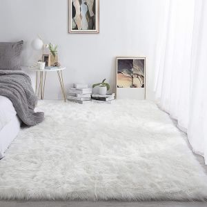 Eryi-Peau De Mouton Synthétique,Cozy Sensation Comme Véritable Laine Tapis En Fourrure Synthétique, Man-Made Luxe Laine Tapis De Canapé Coussin (75 X 120 Cm, Blanc) - Neuf