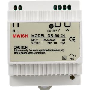 Transformateur modulaire Modulo 24V/2.5A pour Visiophone connecté 2 fils,DR-60-24 DIN Bloc d'alimentation Électrique Power Supply Usage Professional pour Tableau électrique - Neuf