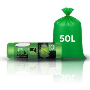 KALANKA-Lot de 10 sacs poubelle résistants avec poignée à nouer, parfaits pour ramasser les débris tels que les feuilles, les mauvaises herbes et les arbustes coupés en taille 50 L 72 x 120 cm (vert) - Neuf