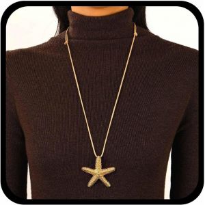Kal-Collier Pendentif Étoile De Mer Boho Collier Long Wax Rope Collier Cuir Étoile De Mer Collier Chaîne Étoile De Mer Bijoux Pour Femmes - Neuf