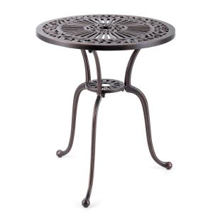 Table De Jardin Ronde 61 X 71 Cm Avec Trou Pour Parasol Et Pieds Incurv&eacute;s Style Contemporain En Fonte D'aluminium Cuivre Rouge Helloshop26 20_0019496 - Neuf