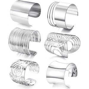 6 Pièces Bracelet Femme Manchette Large Bracelet Bangle Ensemble Ajustable En Alliage Boho Bracelet À Bobine D'or/Argent Pour Femmes Bijoux - Neuf