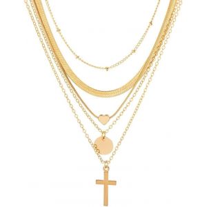 Kal-4 Pcs Collier Multirang,Collier Acier Inoxydable Femme Doré,Collier Serpent,Collier Femme Plaqué Or,Chaine Plaque Or Pour Femme,Collier Fantaisie Femme,Collier Boheme Multi Rangs - Neuf