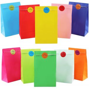 Sac Bonbon en Papier, 60 Pièces Coloré Sacs Cadeaux Petit Sachet Cadeau avec Autocollants pour Anniversaire Fêtes Mariage (10 Couleurs) (a) - Neuf