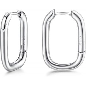 Kal-Boucles D'oreilles Créoles Huggie En Argent Sterling 925 Pour Femme Boucles D'oreilles Créoles Ovales Plaquées Or 18 Carats Boucles D'oreilles Huggie Géométriques En Forme De U - Neuf