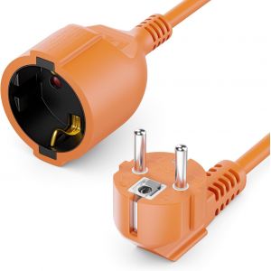 5m C&acirc;ble D`Extension avec Prise Type f (CEE 7/4) Coud&eacute;e &agrave; 90&deg; vers Prise (CEE 7/3)-Cordon D`Alimentation pour TV,PC,Ordinateur,Vid&eacute;oprojecteur-Orange - Neuf