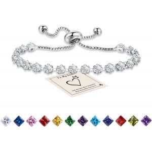 Kalsw-Bracelet Femme Argent Cadeau Anniversaire 12 Types De Pierres De Naissance Et De 5a Zircons Réglable Bracelet De Tennis Cadeau Femme Fille - Neuf