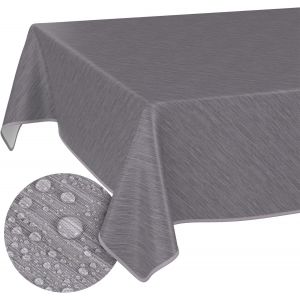 Nappe De Table En Toile Cirée, Lavable, Avec Ourlet, Aspect Textile, Lin, Pour Table De Jardin, Grise, 180 X 140 Cm - Neuf